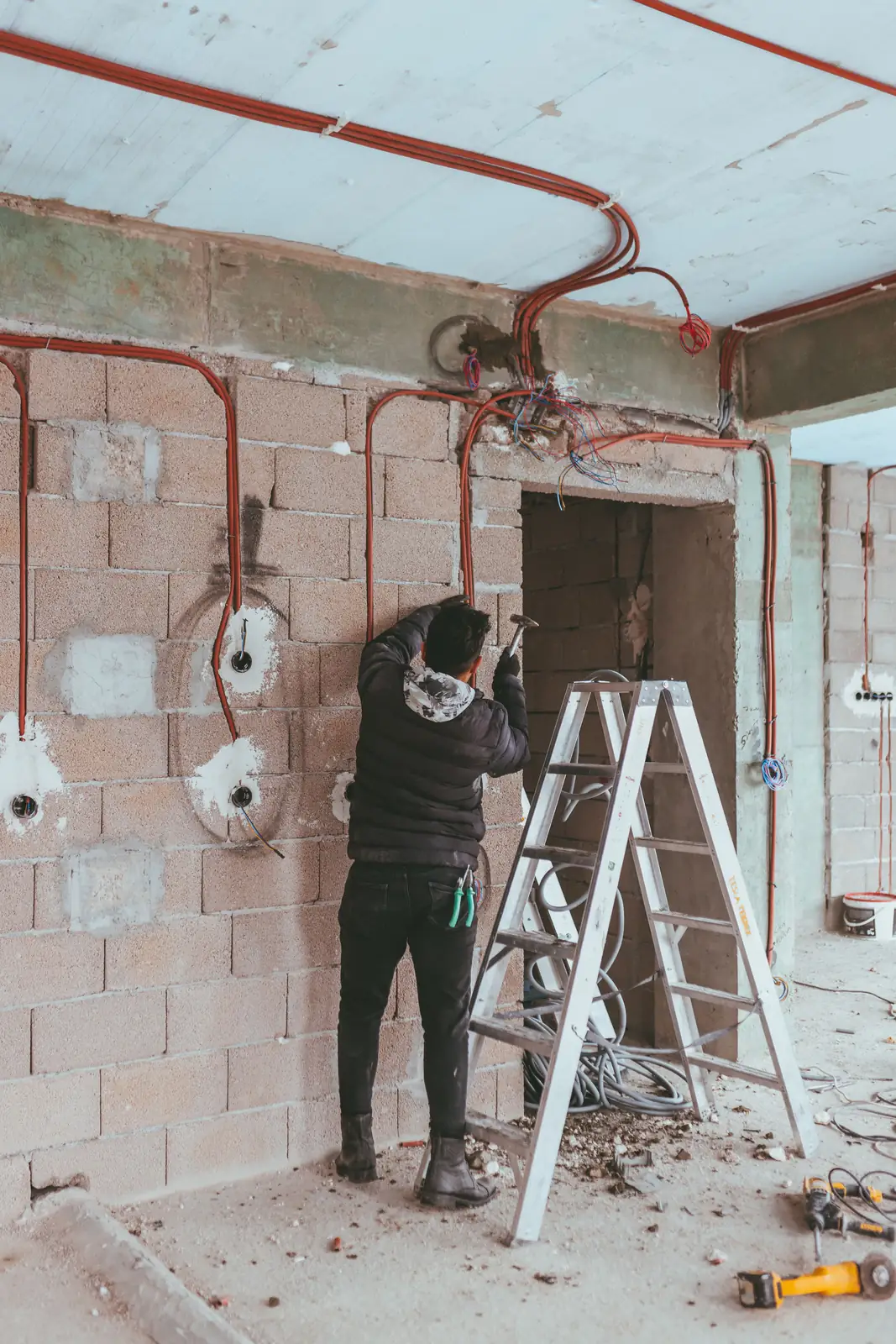 First-fix conduit and back boxes on site, for electrical inspection in Windsor